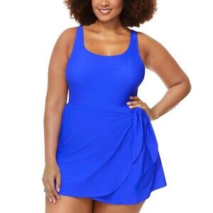 Raisins Curve Swimdress Womens 22W Blue Calabria Tummy Control Skirted Plus